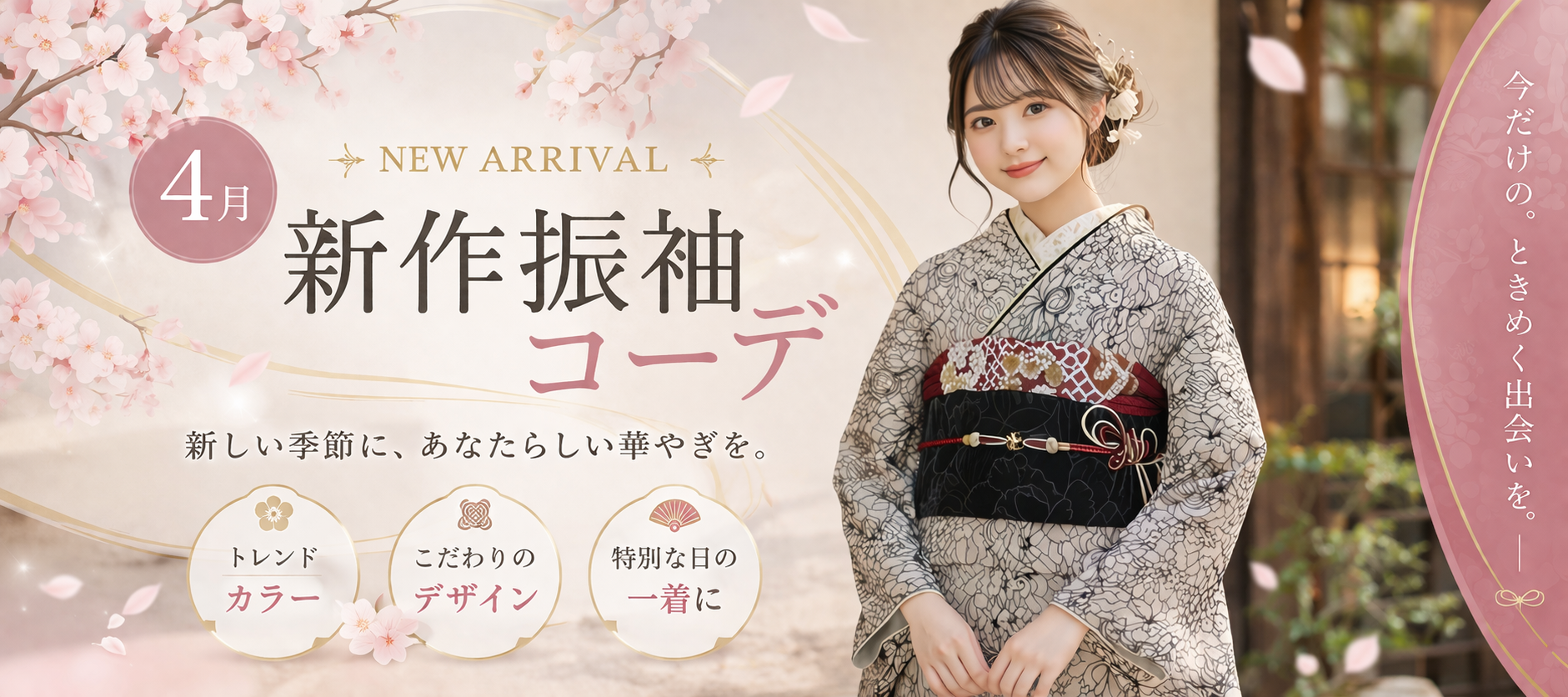 レザー袴・振袖　4月のコーデセットのレンタル