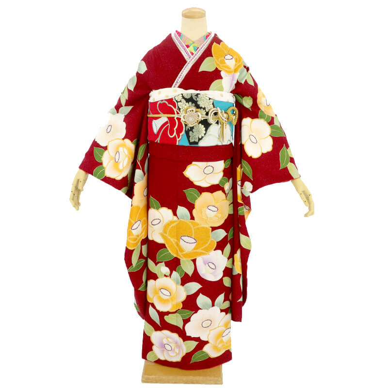 振袖 レンタル 赤 オレンジ 紫 ポップ かわいい 椿