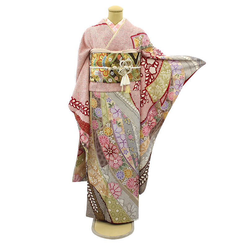 振袖 レンタル セット 赤 白 絞り加工 鹿の子 成人式 前撮り