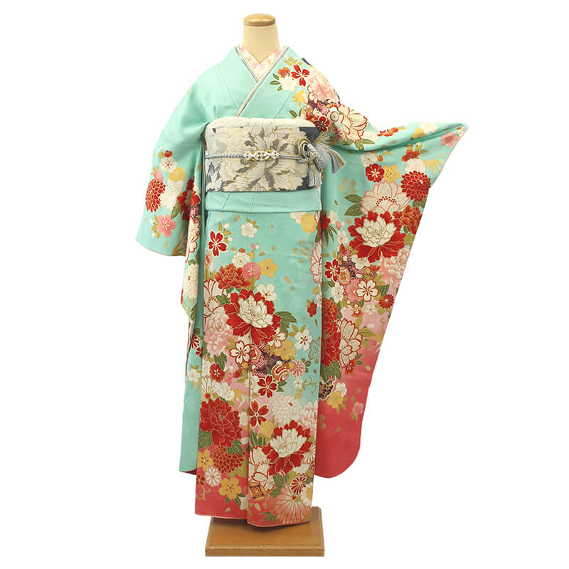 振袖 レンタル セット 水色 トレンド 牡丹 桜 成人式 前撮り