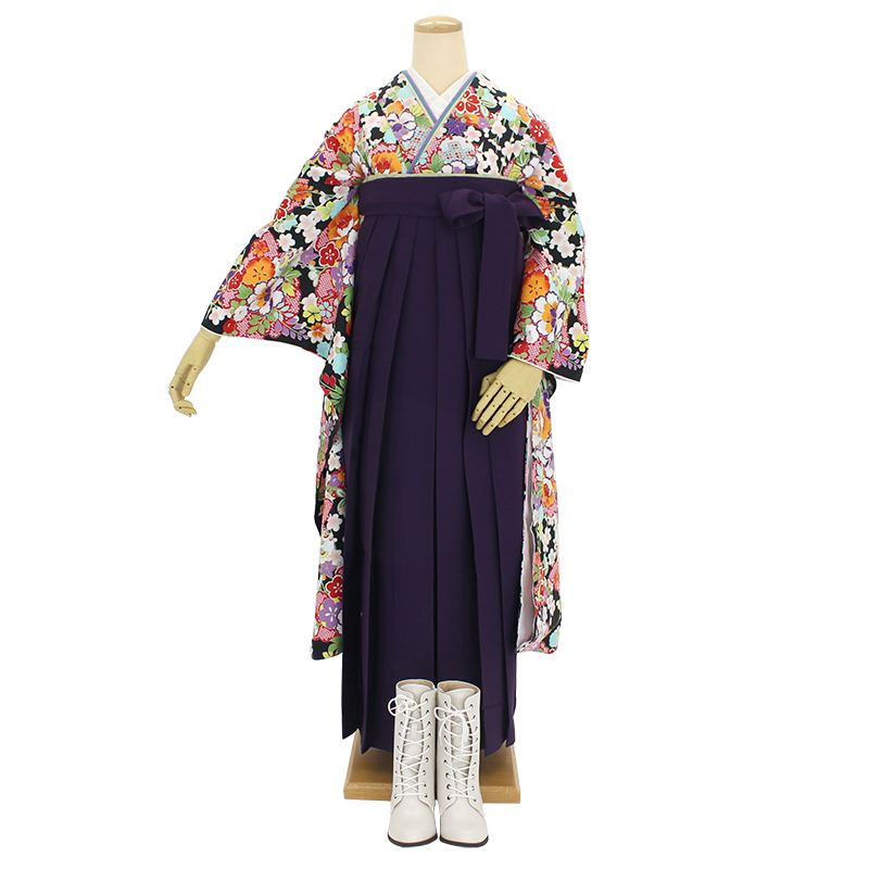 レンタル 振袖 袴セット 卒業式 カラフル 花柄 紫