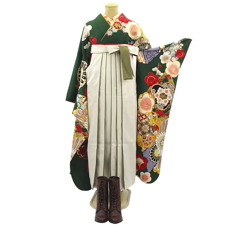 レンタル 振袖 袴 セット Lサイズ 紐下95 緑 卒業式