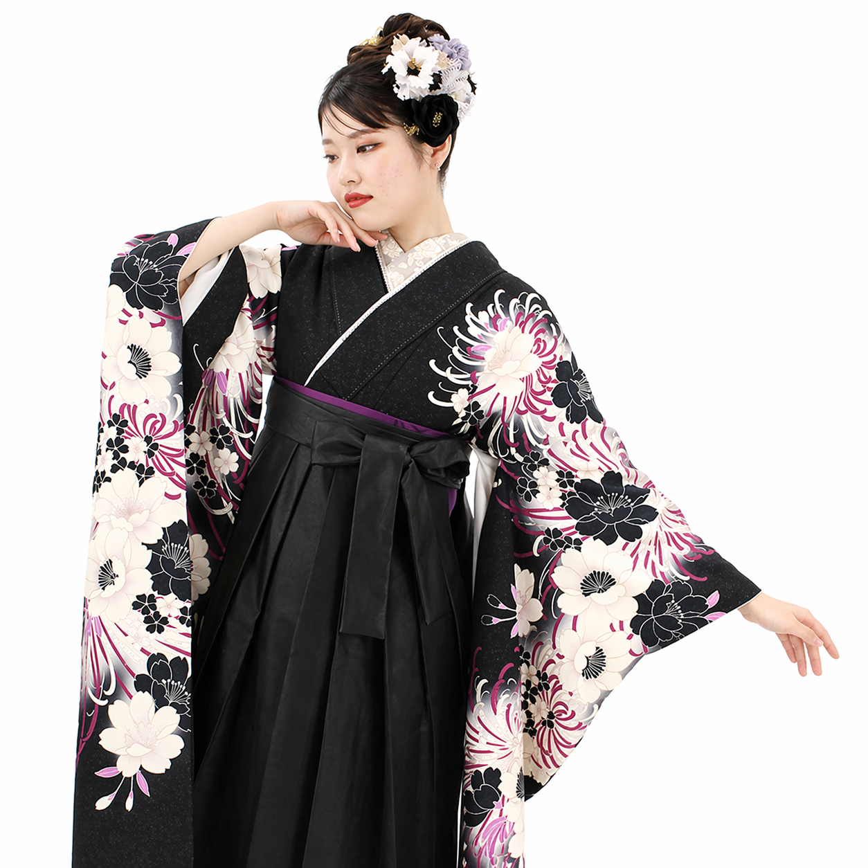 レザー袴 卒業式 袴レンタル 黒 モード袴 大人女性 個性的コーデ