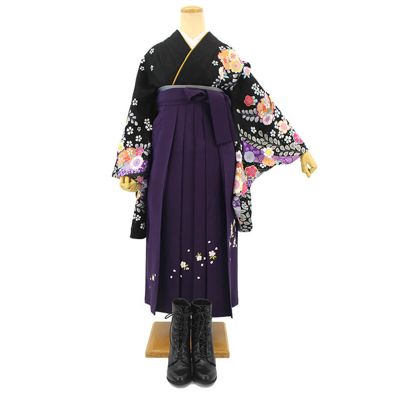 (7-25)馬乗袴　2尺3寸　黒　紫　金　詩吟　舞踊　袴 舞踊袴（納期約35日） 馬乗り袴 踊り袴 うまのり袴 歌舞伎 日本