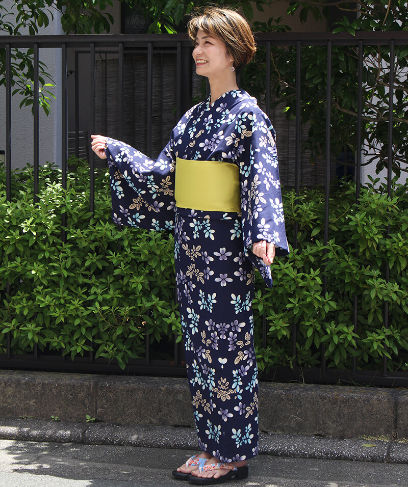 しつけ付　本染　浴衣 着物　夏物　164㎝　変わり織　トール　紺　現代 浴衣レンタル｜夏のイベント｜浴衣セット 紺 注染｜7131-00005