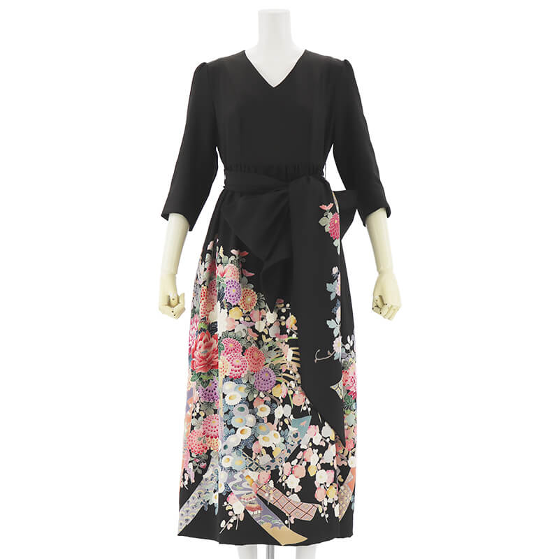 着物リメイクドレス 留袖ドレス 黒留袖 リメイクドレス フォーマル 結婚式 披露宴