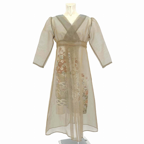 着物リメイクドレス 留袖ドレス 色留袖 リメイクドレス フォーマル シースルー オーガンジー